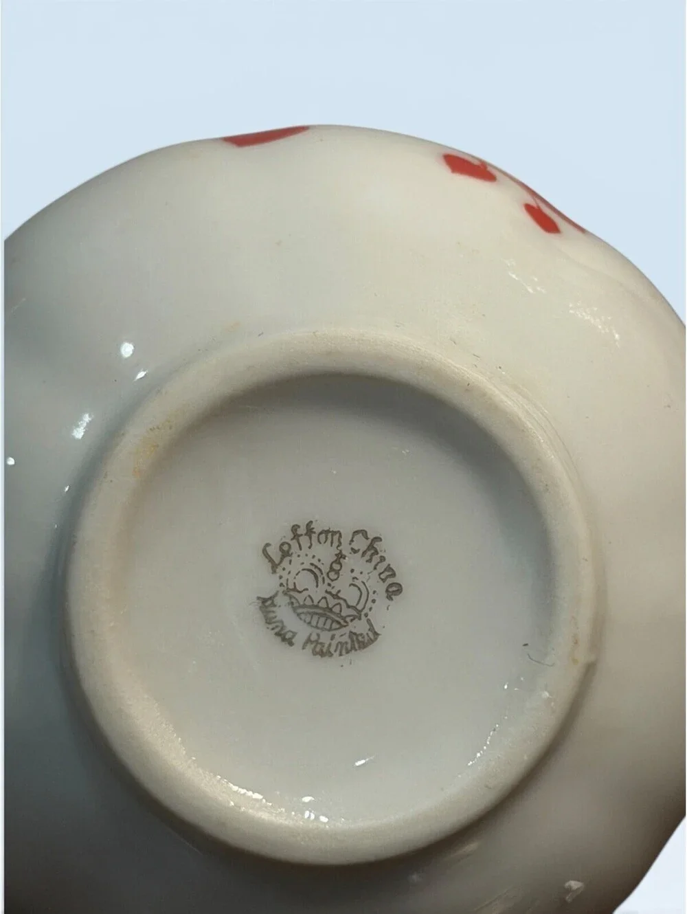 Vintage Lefton China Red Heart Mini Pitcher Red Hearts And Ribbons Design